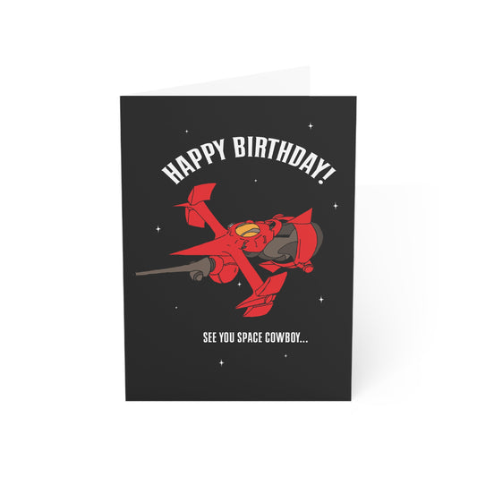 Cowboy Bebop Birthday Card – Spike Spiegel Swordfish II Design – “See You Space Cowboy” Anime Greeting Card